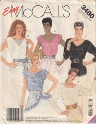 3480 MCCALLS PULLOVER TOPS SLEEVES OR NOT, COLLAR OR NOT PATTERN 6-12 UNCUT